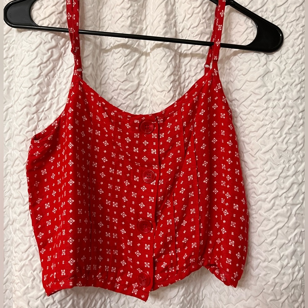 Volcom Red & White Crop Shirt with Buttons